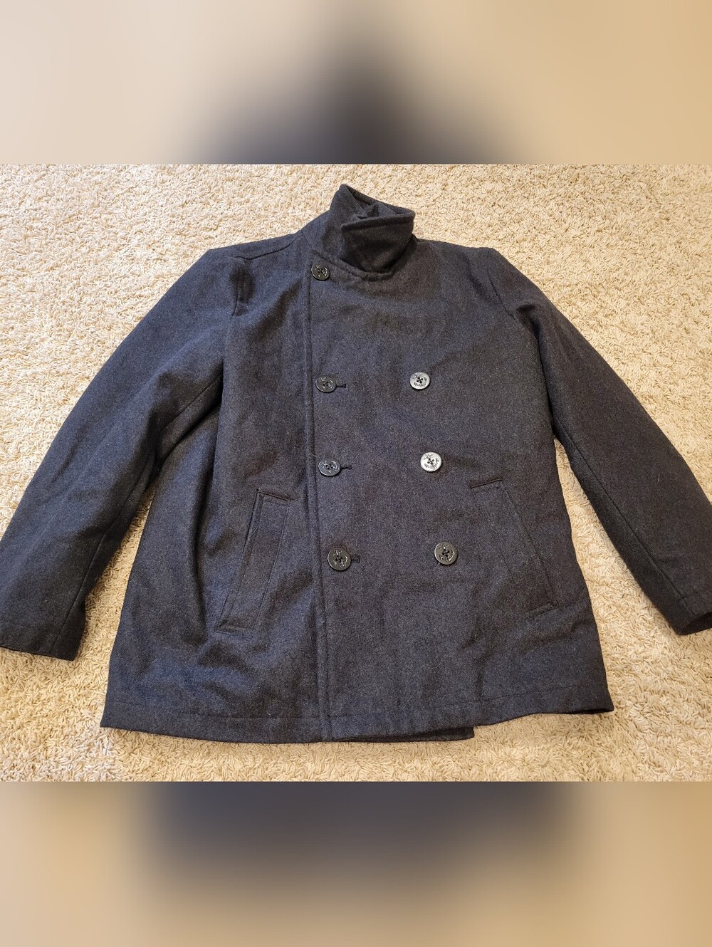 Tommy Hilfiger Peacoat w/ Ancher Buttons Mens size L Wool Blend Charcoal